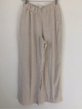Abercrombie & Fitch Wide Leg Linen-Blend Pants in Beige